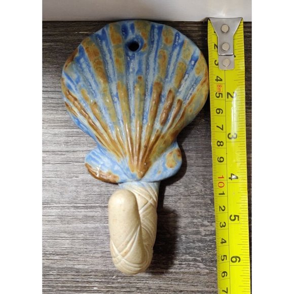 Ceramic Scallop Sea Shell Towel Coat Decor Single Art Hook Ocean Nautical Blue - Picture 9 of 9